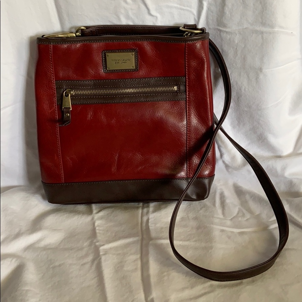 Red and Brown Tignanello Crossbody Tote